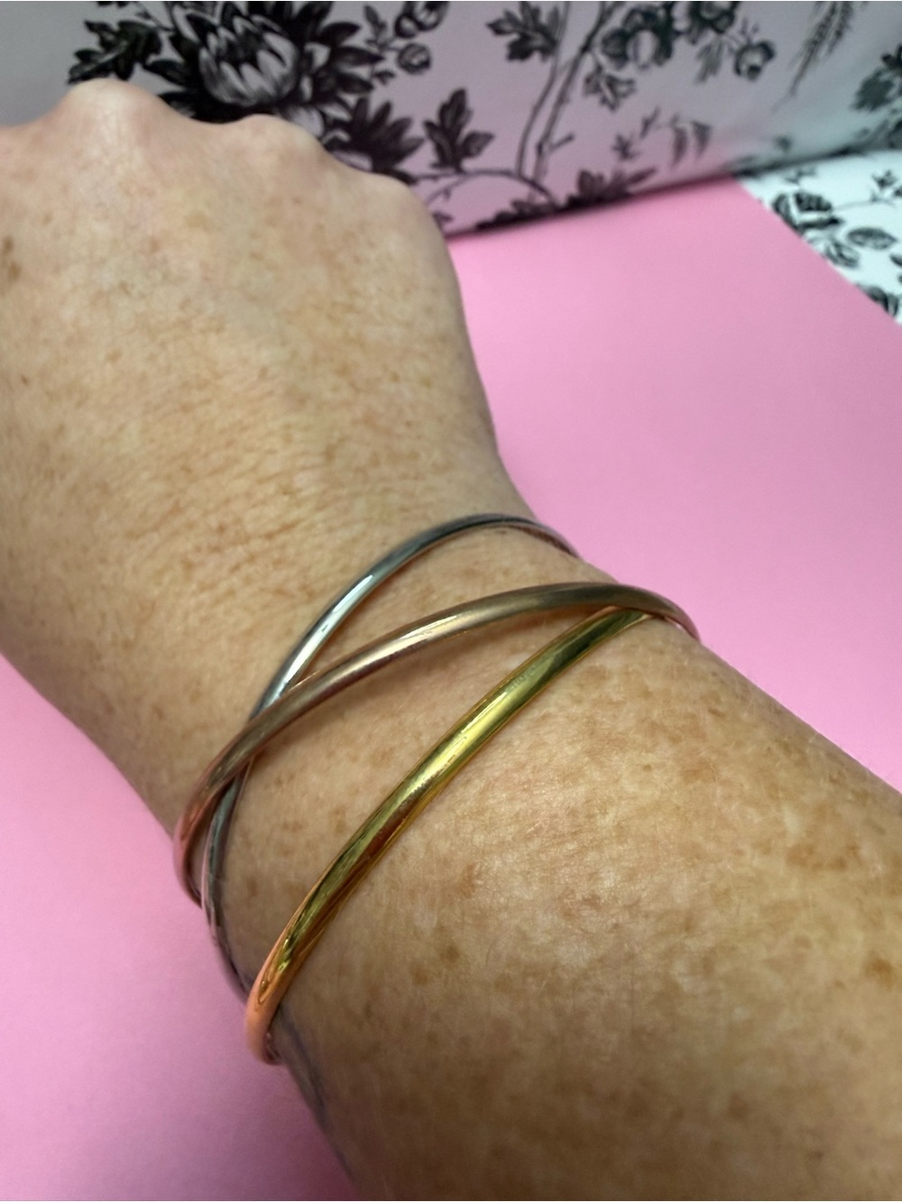 Trio Mixed-Metal Twist Bangle Set - Gold, Rose Gold & Silver